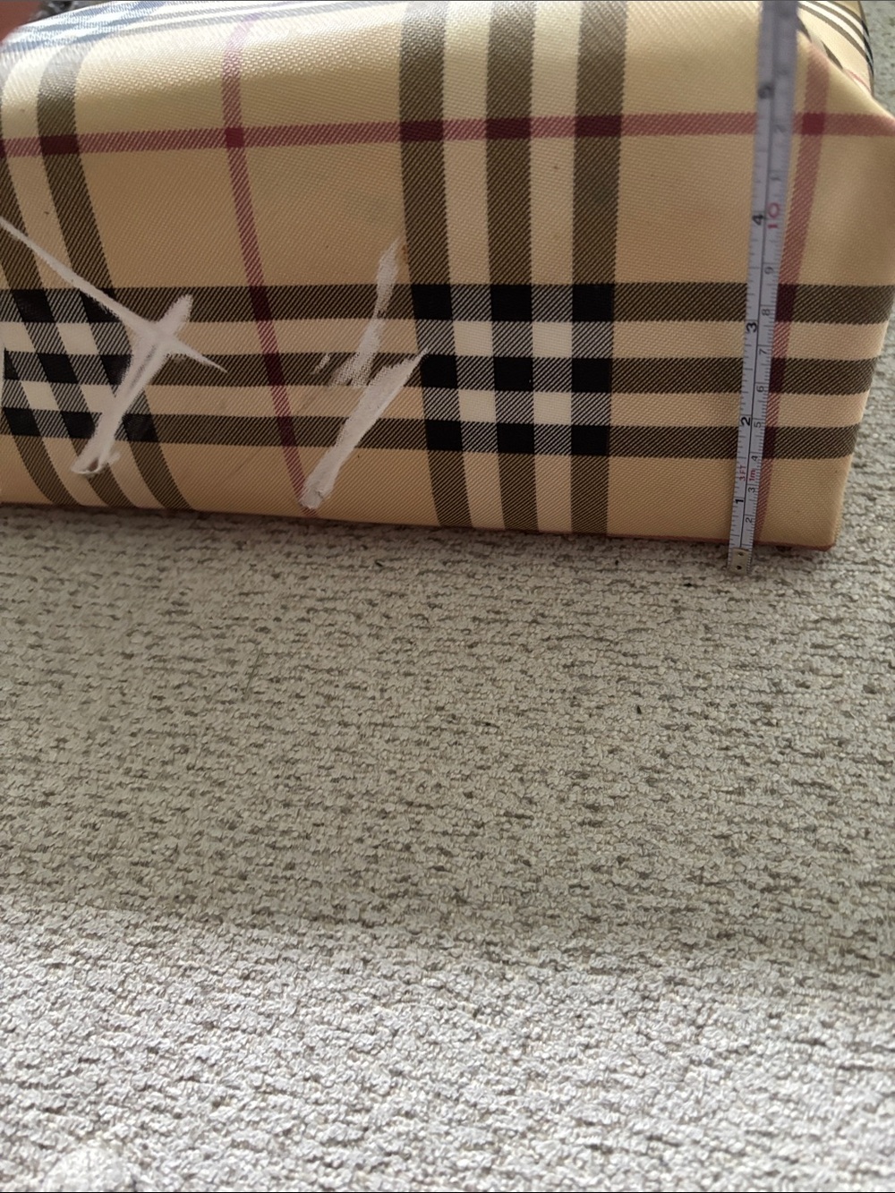 Classic Beige Plaid Tote Bag with Black Handles - Picture 12 of 14